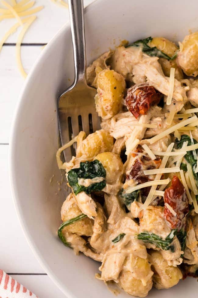 a bowl of delicious creamy chicken gnocchi