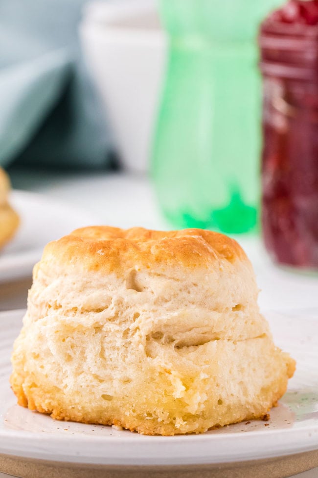 One fresh baked biscuit on a plate