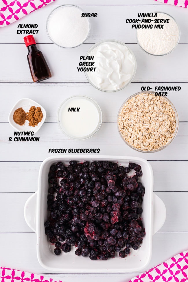 ingredients for blueberry crisp on a counter