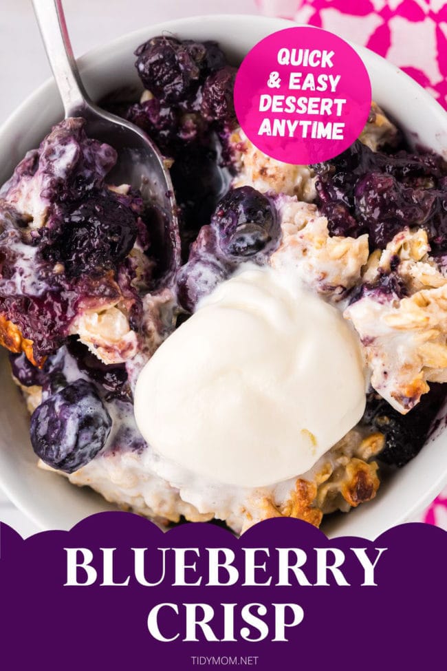 bowl of berry crips with ice cream and a spoon