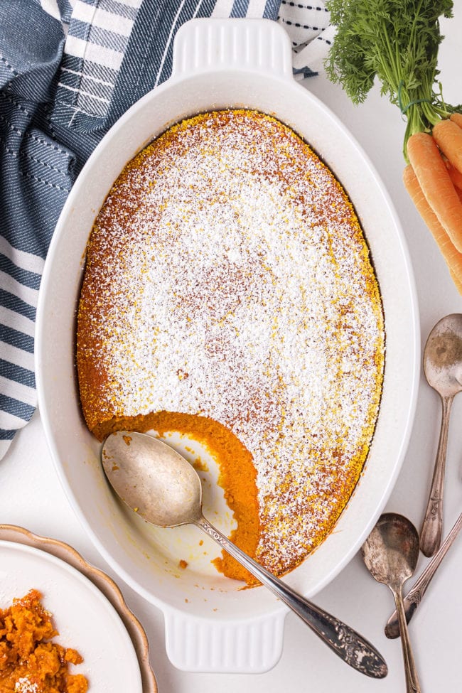 carrot souffle with blue napkin