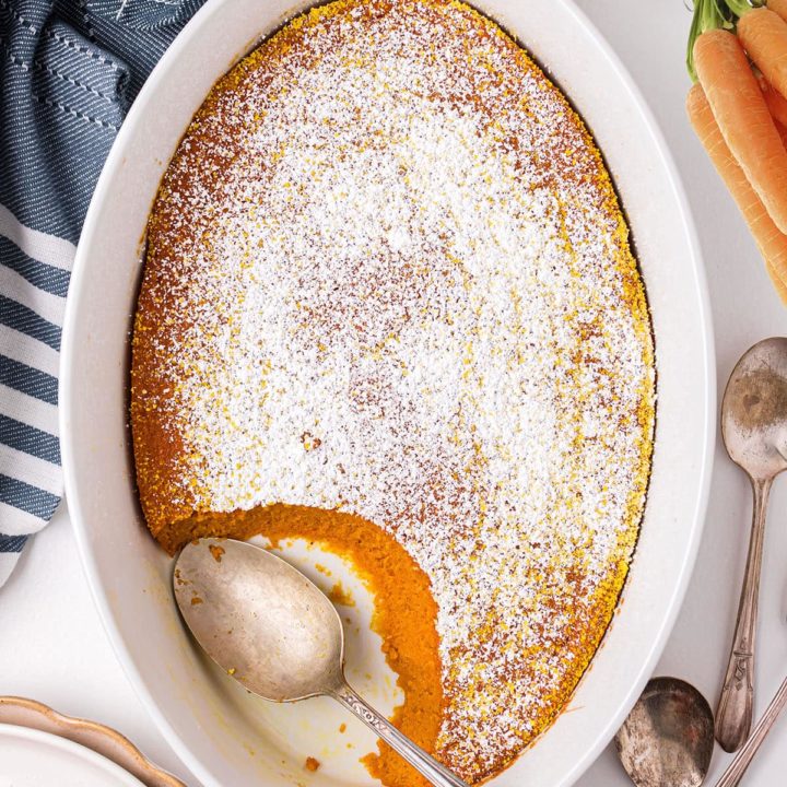 carrot souffle with blue napkin