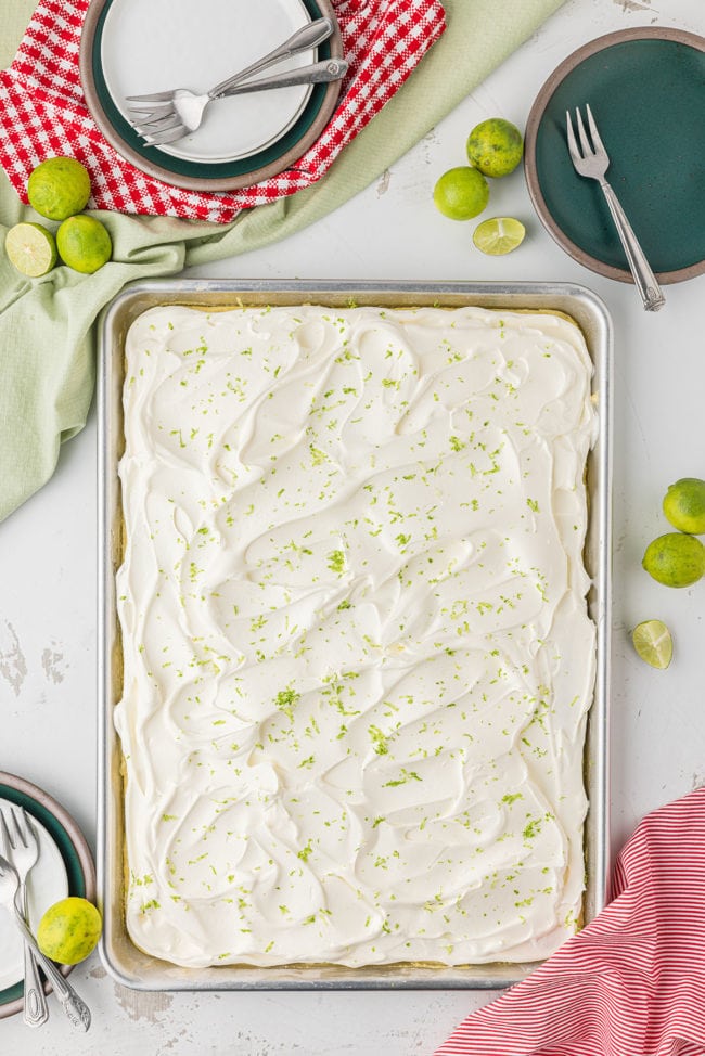 lime cake in a sheet pan
