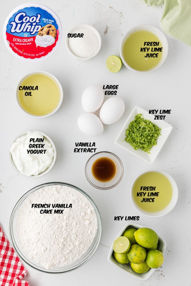 key lime cake ingredients on a counter