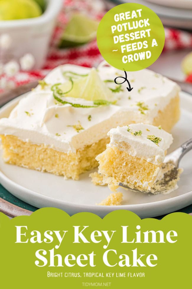 key lime cake on a plate with a fork