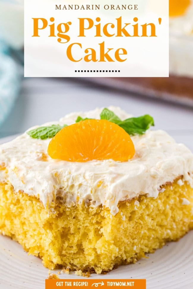 mandarin orange cake slice with bite missing