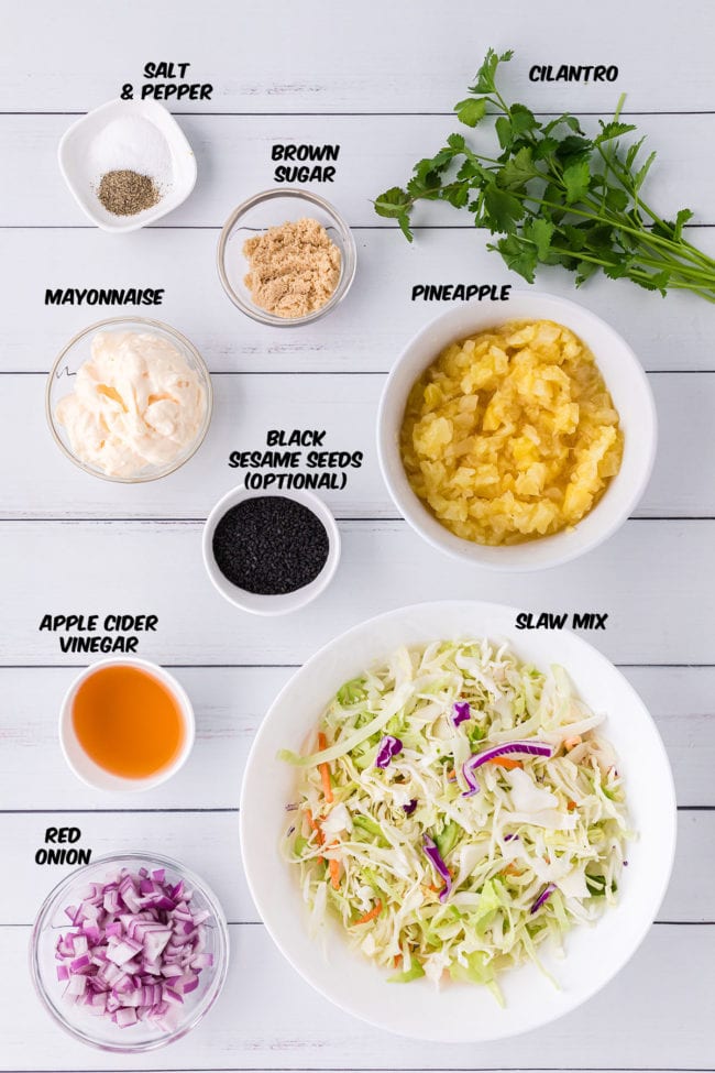 ingredients for pineapple coleslaw om a counter