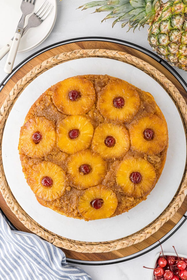 Pineapple Upside Down Cake on a plater