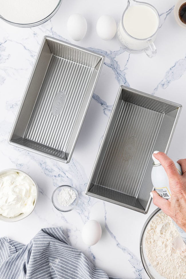 greasing bread pans with baking spray