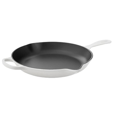 white cast iron skillet