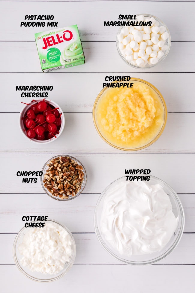 ingredients for pistachio fluff on a counter