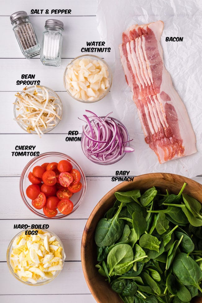 spinach salad ingredients on a counter