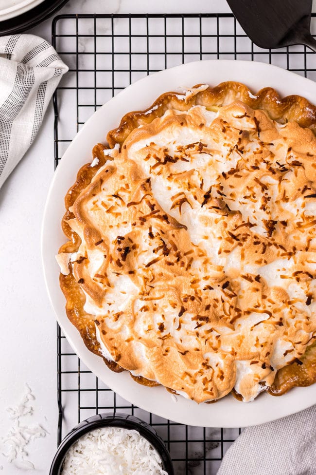 coconut pie on a cooling rack