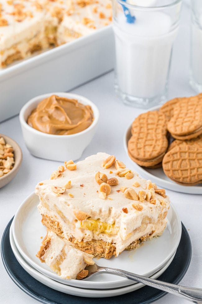 icebox cake with a bite on a fork