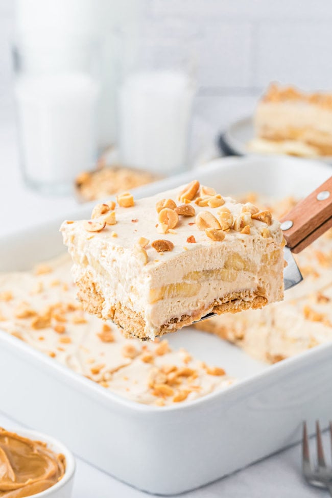 a serving of icebox cake on a spatula