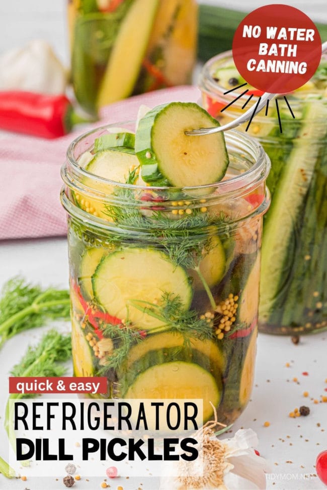 close up of a canning jar full of pickle slices