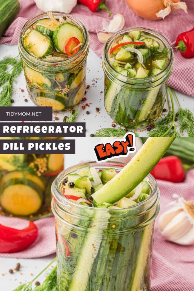 refrigerator pickles in jars photo collage