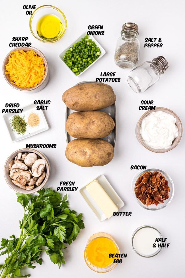 ingredients for twice baked potatoes on a counter