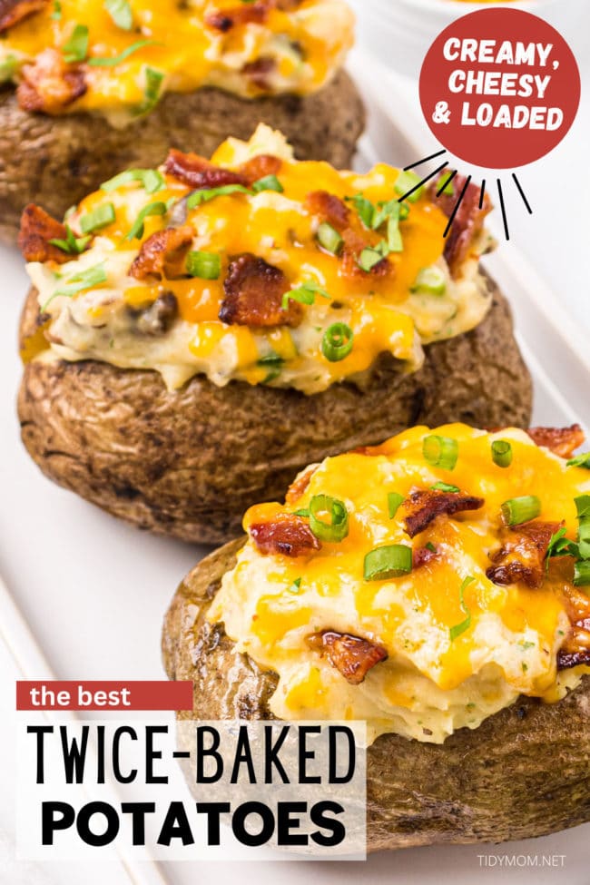 twice baked potatoes with bacon, cheese and green onions.