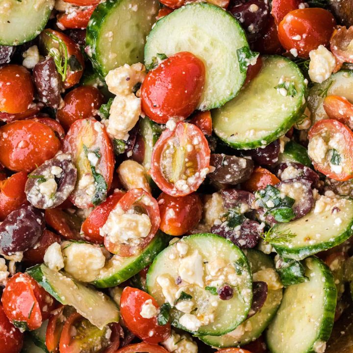 close up of cucumber and tomato salad