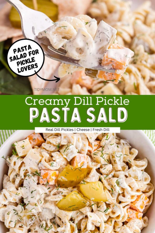 pickle pasta salad photo collage.