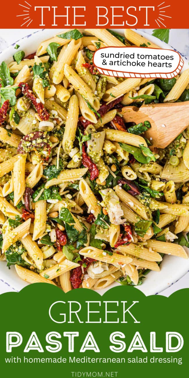 Greek pasta salad close up