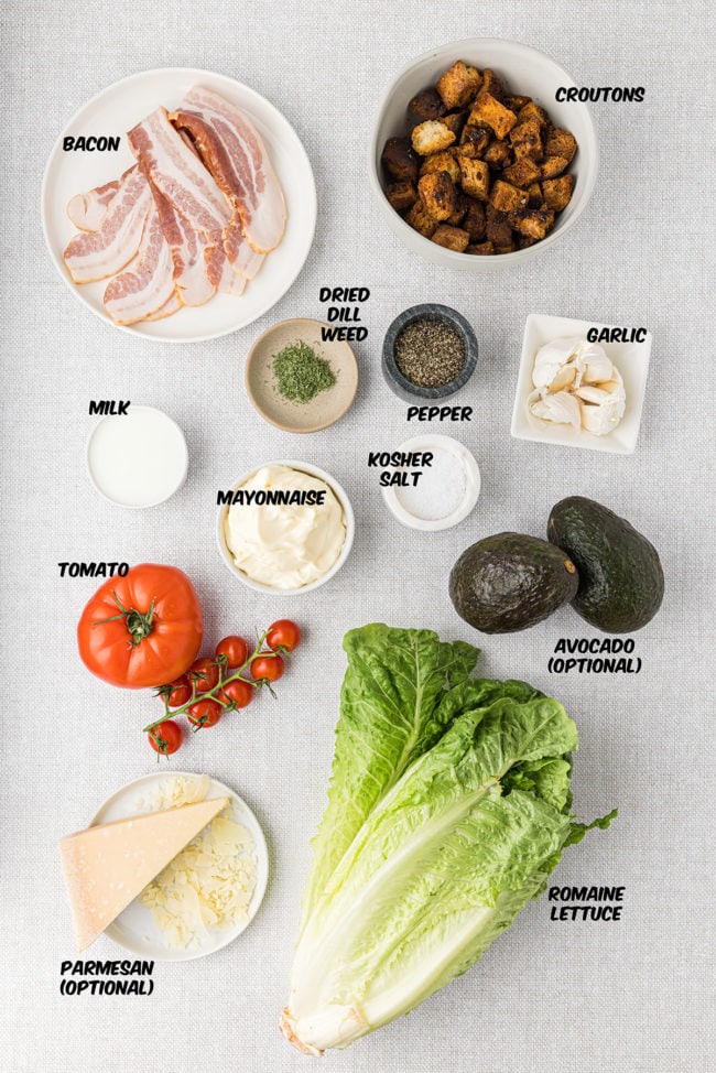 ingredients for BLT salad and dressing