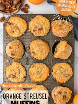 muffin pan with baked orange muffins