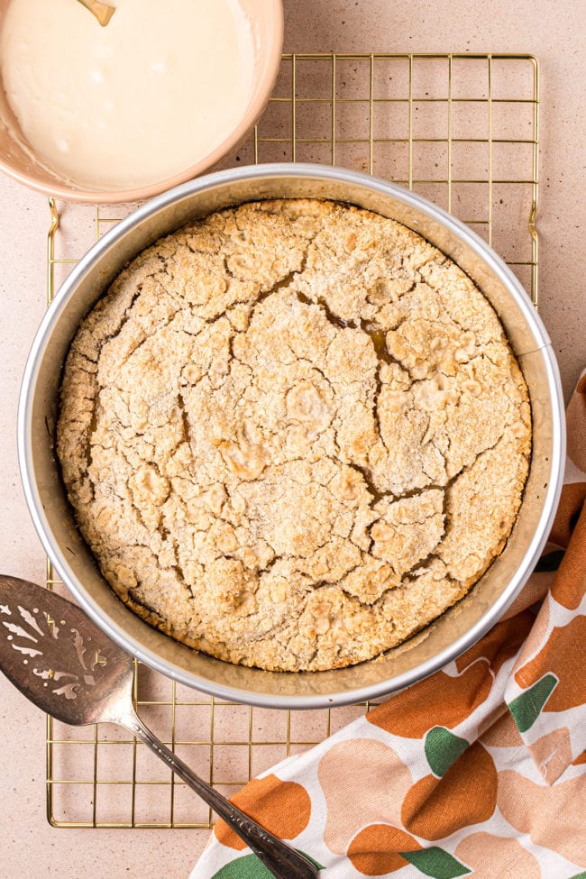 baked coffee cake in a springform pan.