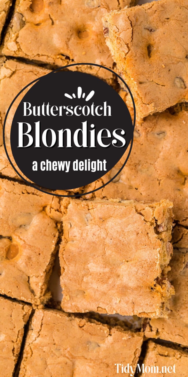 blondies cut into squares and piled on a table
