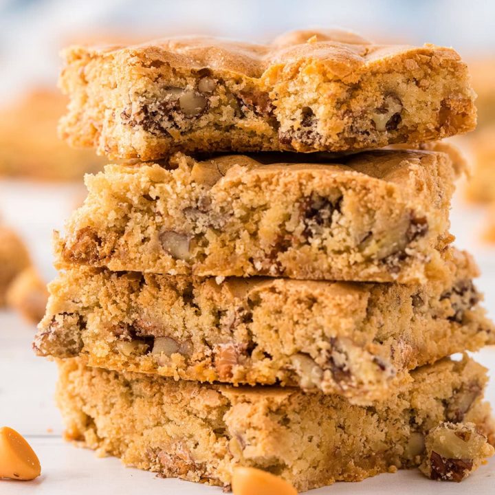 a stack of four butterscotch brownies