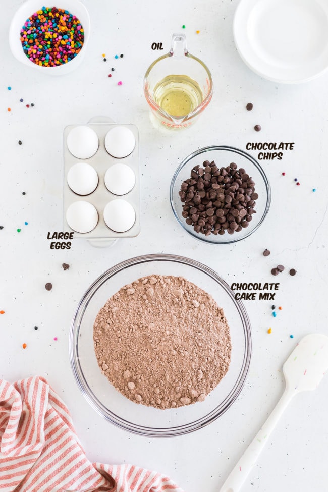 ingredients for cosmic brownie cookies on a counter