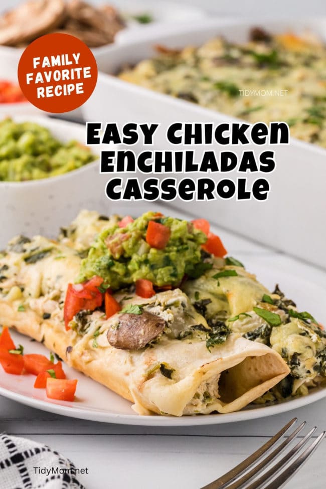 chicken enchiladas casserole with creamy green chile sauce