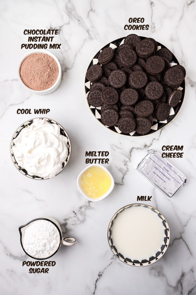 No-Bake Oreo Delight ingredients on a counter