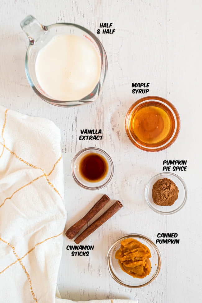 ingredients for a homemade Pumpkin Spice Coffee Creamer on a counter
