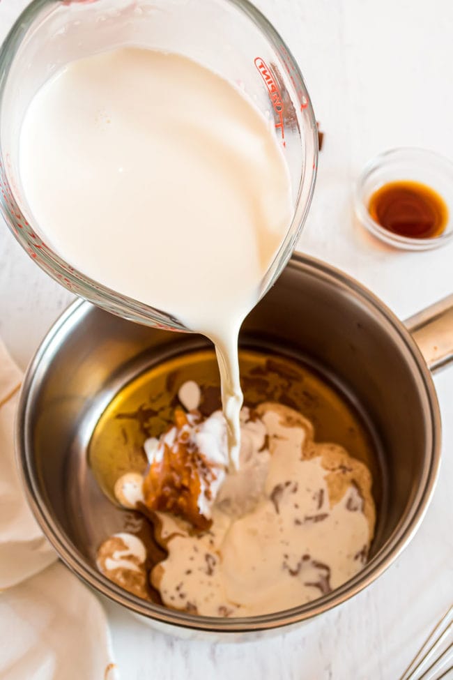 making homemade pumpkin creamer in a saucepan step 1