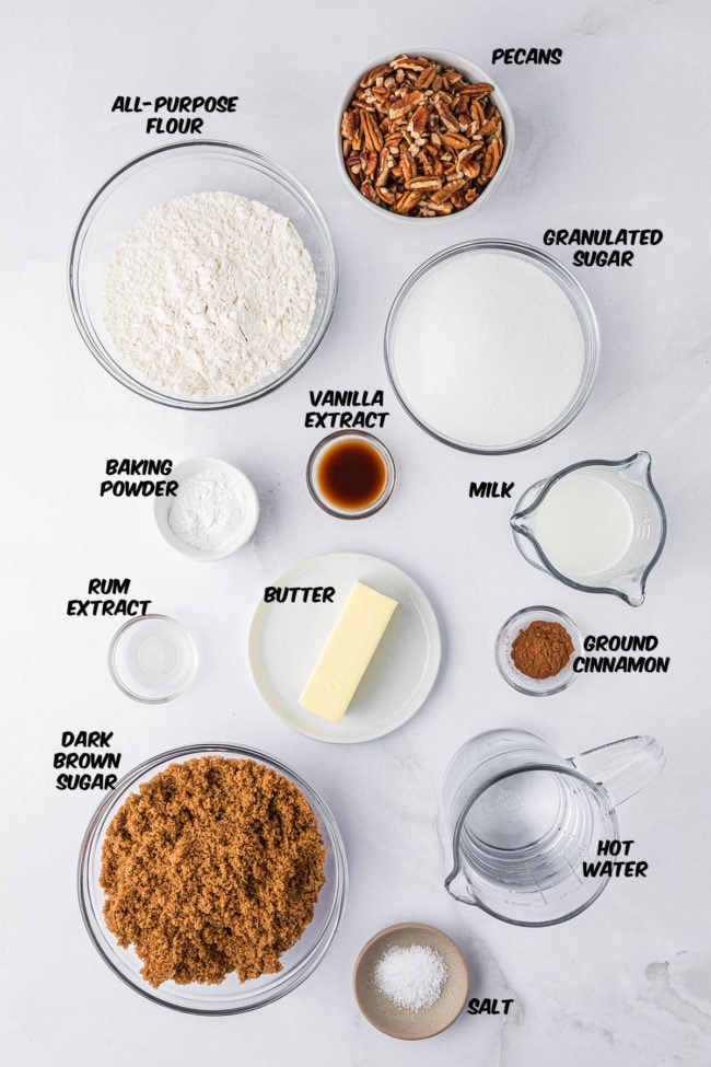 ingredients for pecan pie cobbler on a counter