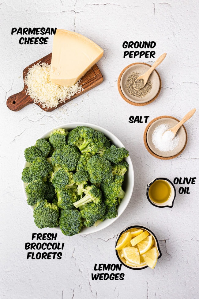 ingredients for roasting fresh broccoli in the oven with parmesan
