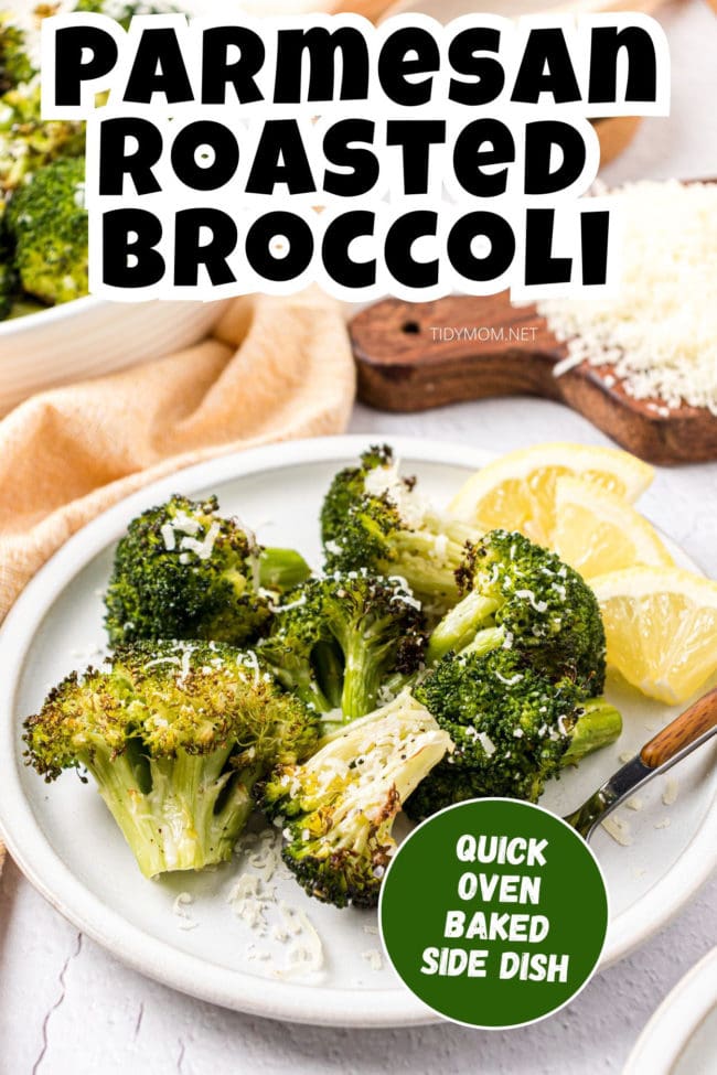 plate of rosted broccoli with lemon