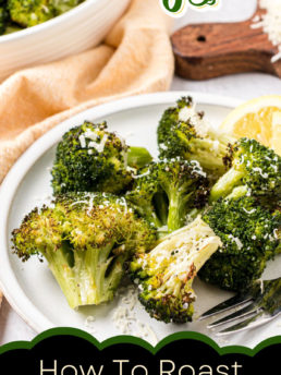 roasted broccoli with a fork