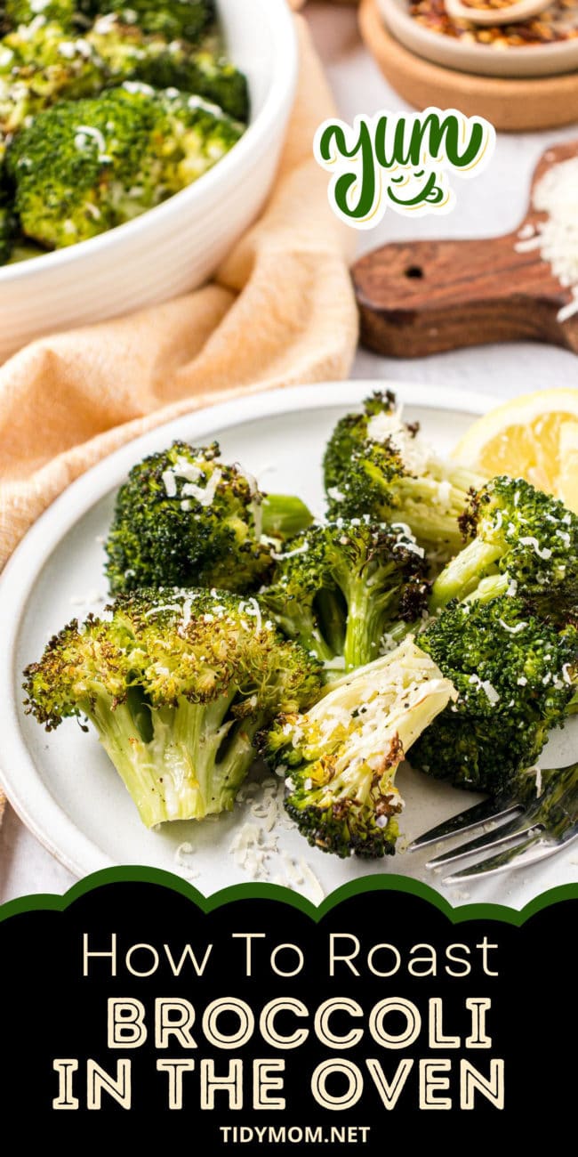 roasted broccoli with a fork