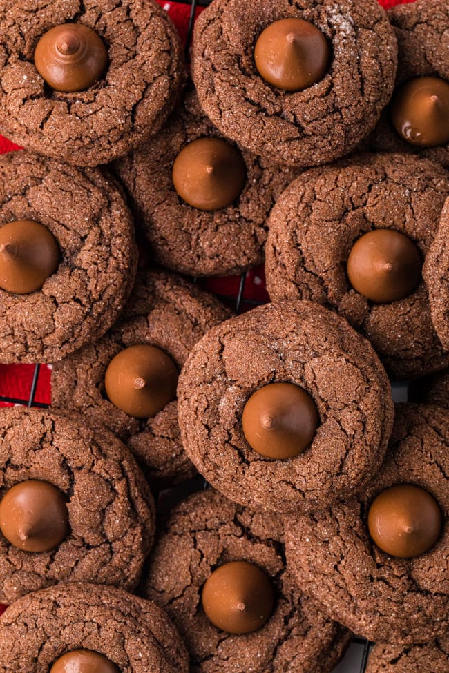 a pile of chocolate kiss cookies
