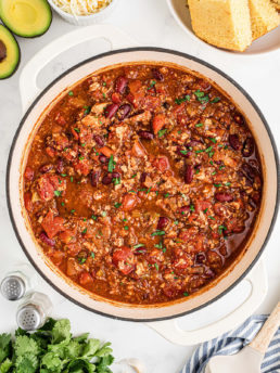 pot of turkey chili with red beans