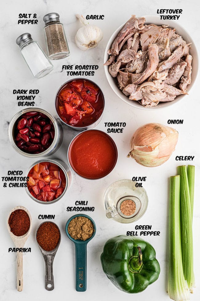 ingredients for leftover turkey chili on a counter