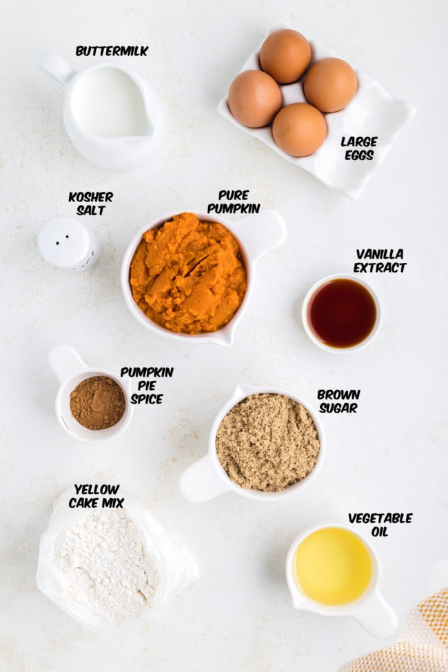 pumpkin cake ingredients on a counter