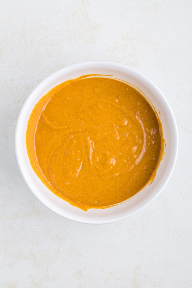 pumpkin cake batter in a bowl