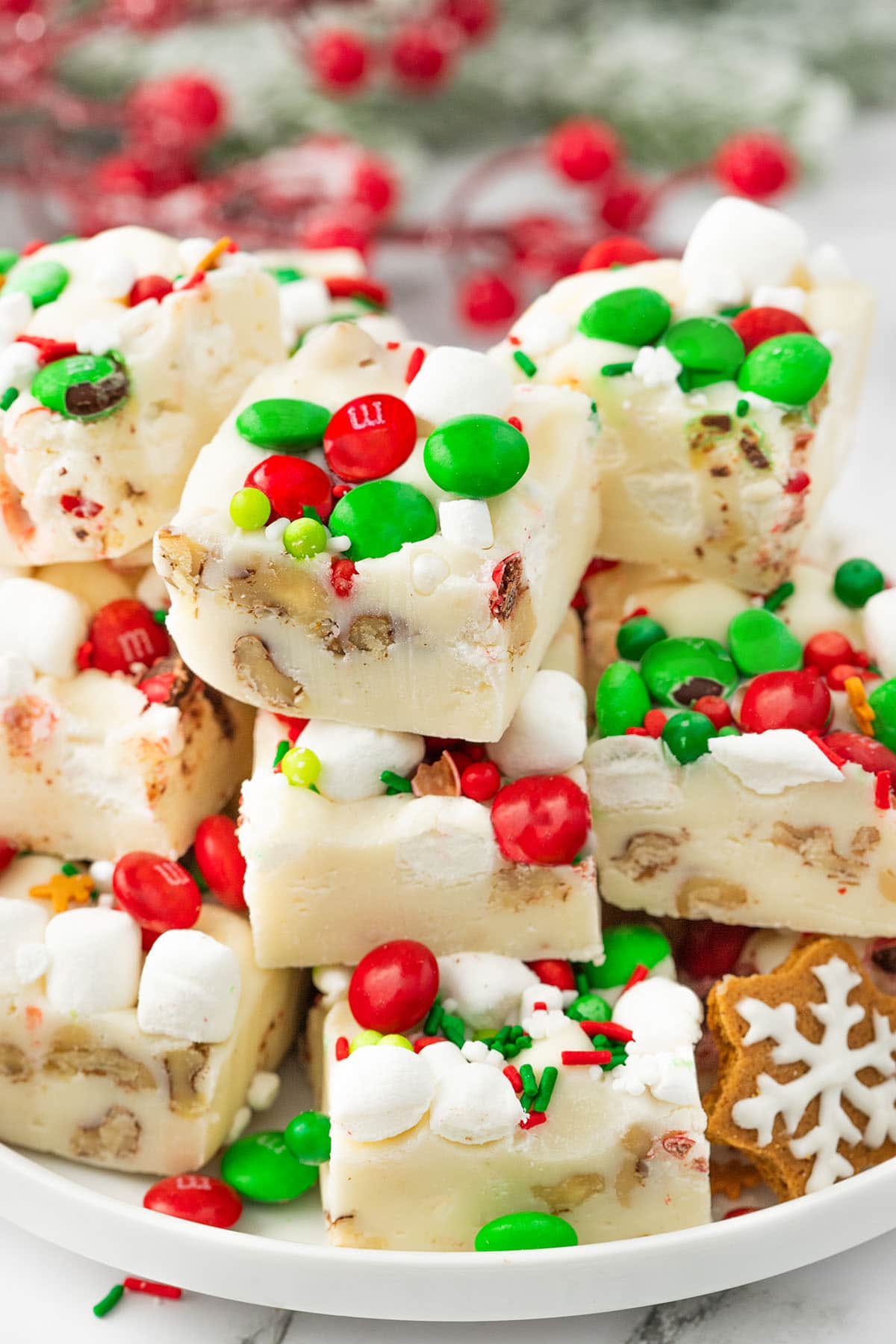 White Rocky Road Peppermint Christmas Fudge - TidyMom®