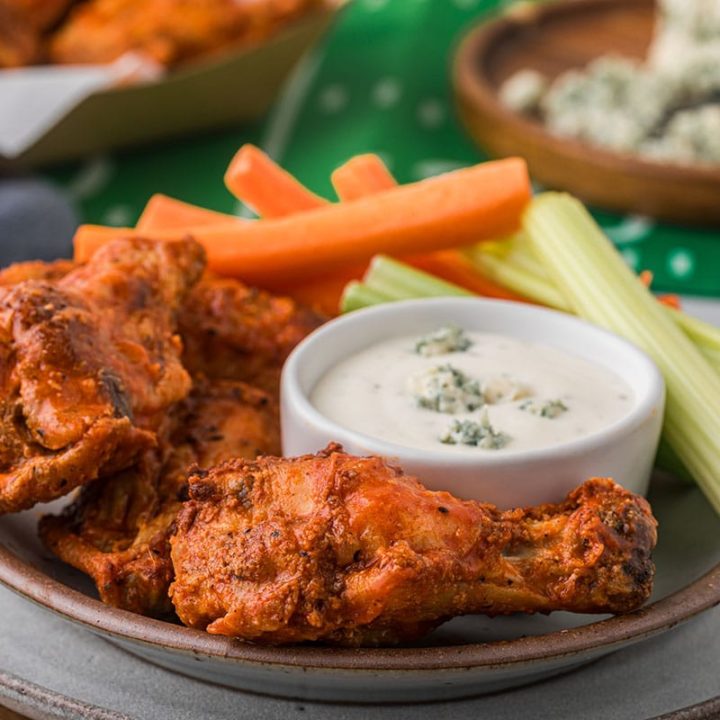 crispy oven baked chicken wings with blue cheese for dipping