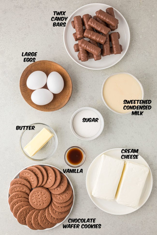 ingredients for Twix Candy Bar cheesecake