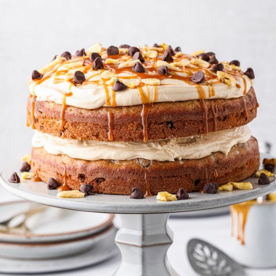 Chocolate Chip Banana Cake with Salted Caramel Frosting